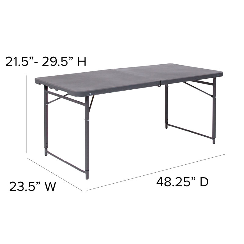 Noah 48.25" Plastic Rectangular Adjustable Fold-in-Half Table with Handle, Dark Gray