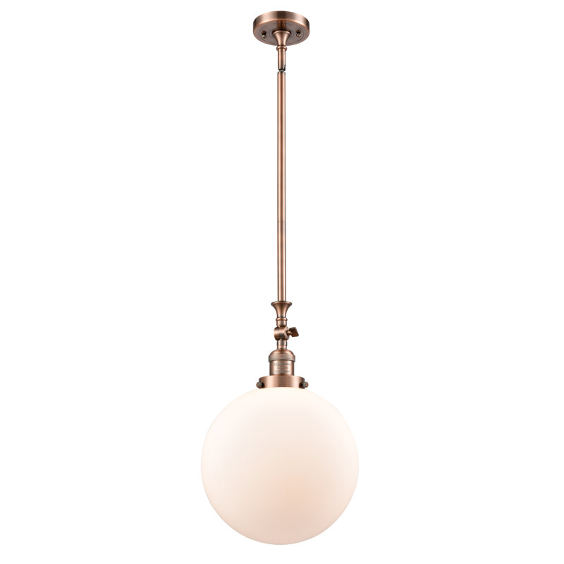 Luminaire suspendu sphère 1 lumière Clermont, Blanc mat, Ampoule non incluse, Cuivre antique