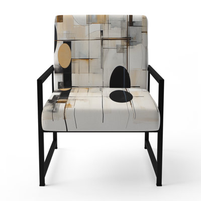 Beige Minimalist Patchwork II - Upholstered Minimalist Arm Chair, Clean Minimalist Accent Chair