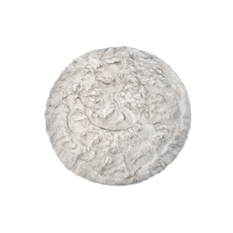 Laperle Gradient Gray Faux Sheepskin Fur Area Rug, Round 6' x 7'