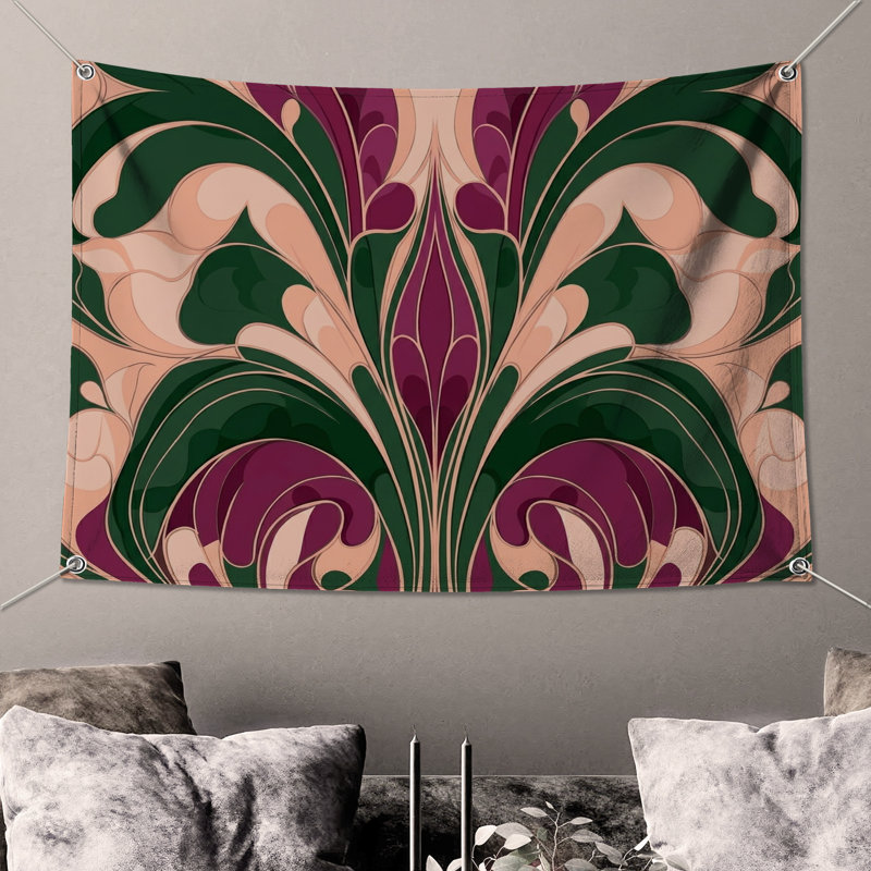 Tapisserie florale abstraite, H 50 po x l 60 po avec 4 œillets