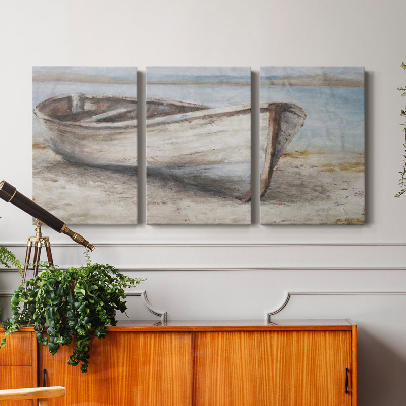 Embelli bateau blanchi à la chaux - Toile tendue avec châssis de qualité supérieure - Prêt à être accroché