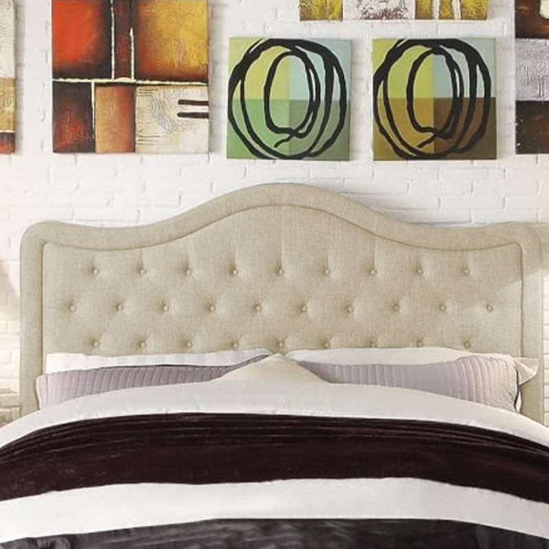 Deldra Upholstered Linen Panel Headboard, King, Beige