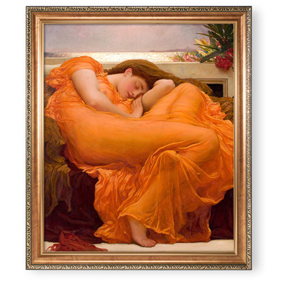 Flaming June by Frederic Leighton  Framed Size:34.5 x 28.5 inches,Image Size:30x24 inches,Gold Embossing Frame The World Classic Art Reproductions,Giclee Canvas Prints Wall Art for Home Décor