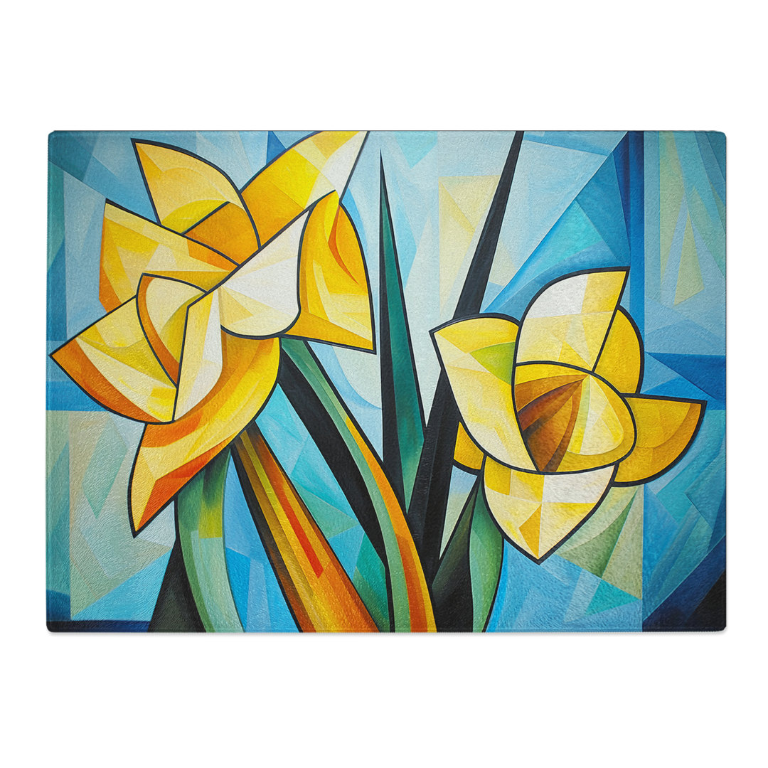 Daffodil Flower Cubism  Glass Chopping Board