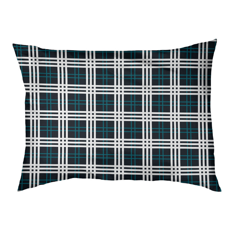 Coussin d’extérieur de luxe Caroline football, Petit (l 28 po x P 18 po x P 4 po), Noir / bleu sarcelle / blanc