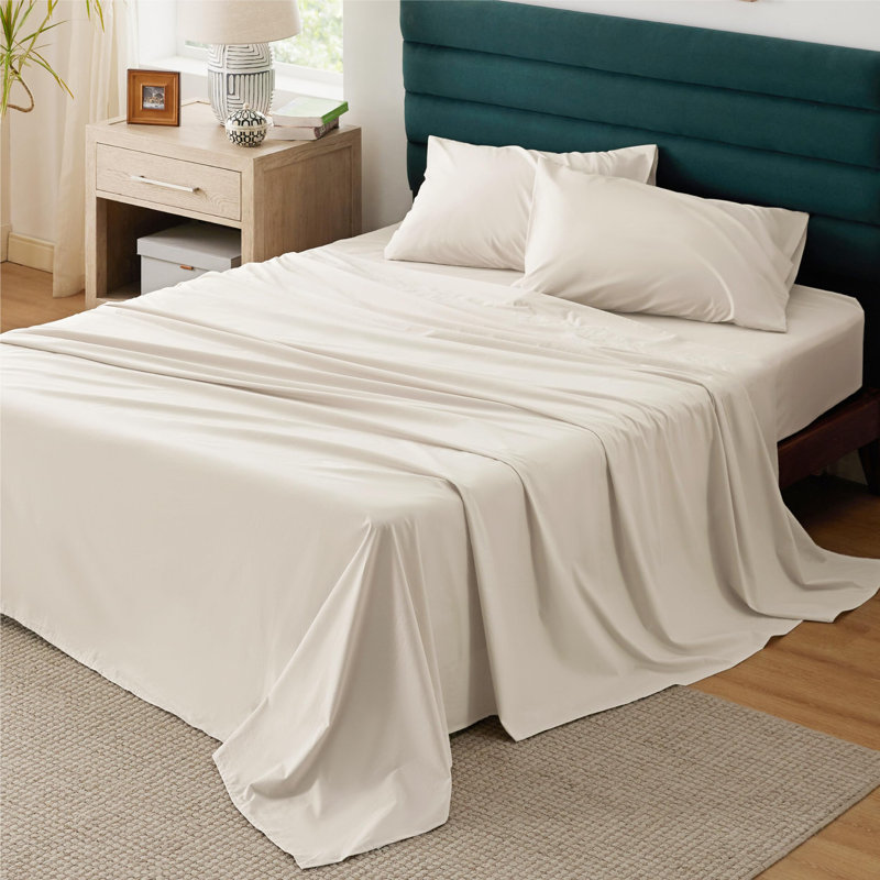 Bedsure 100% Cotton Bed Sheets with Deep Pocket Up to 16", Beige, King Sheet Set with 2 Pillowcases