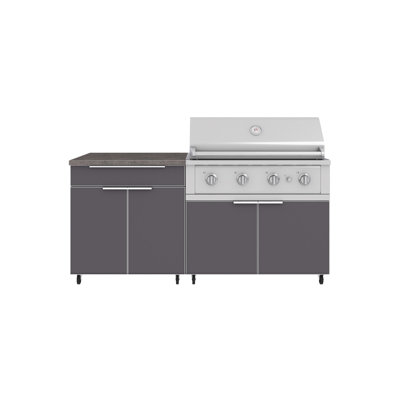 Ensemble d'armoires d'extérieur en aluminium 4 pièces avec gril performance 40 po - propane liquide et comptoir en pierre d'ingénierie gris Saga 32 po