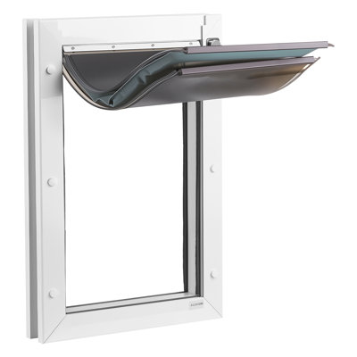 Porte pour animaux de compagnie, grande, avec trois volets magnétiques et cadre en métal, porte pour chien robuste et résistante aux intempéries pour les portes intérieures et extérieures, facile à installer, accès facile pour les toutous, blanc