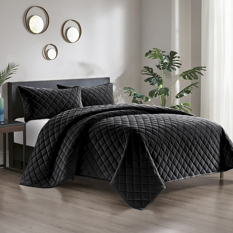 Ensemble de courtepointe Pointehaven, Courtepointe double et 2 taies décoratives standa, Noir
