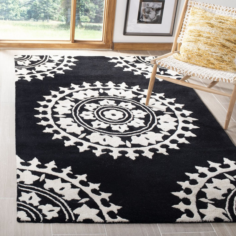 Tapis floral en laine et en viscose touffeté à la main Candelo, Rectangle 5 pi x 8 pi