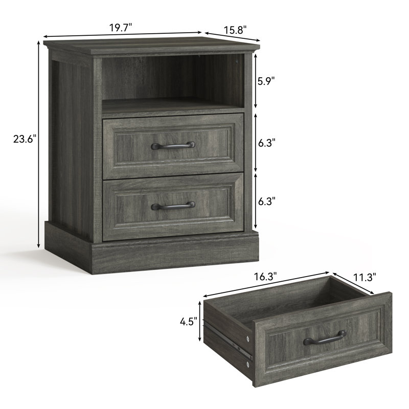 19.7" 2 Pieces Nightstand Set for Bedroom,Nightstans with Drawers, Gray