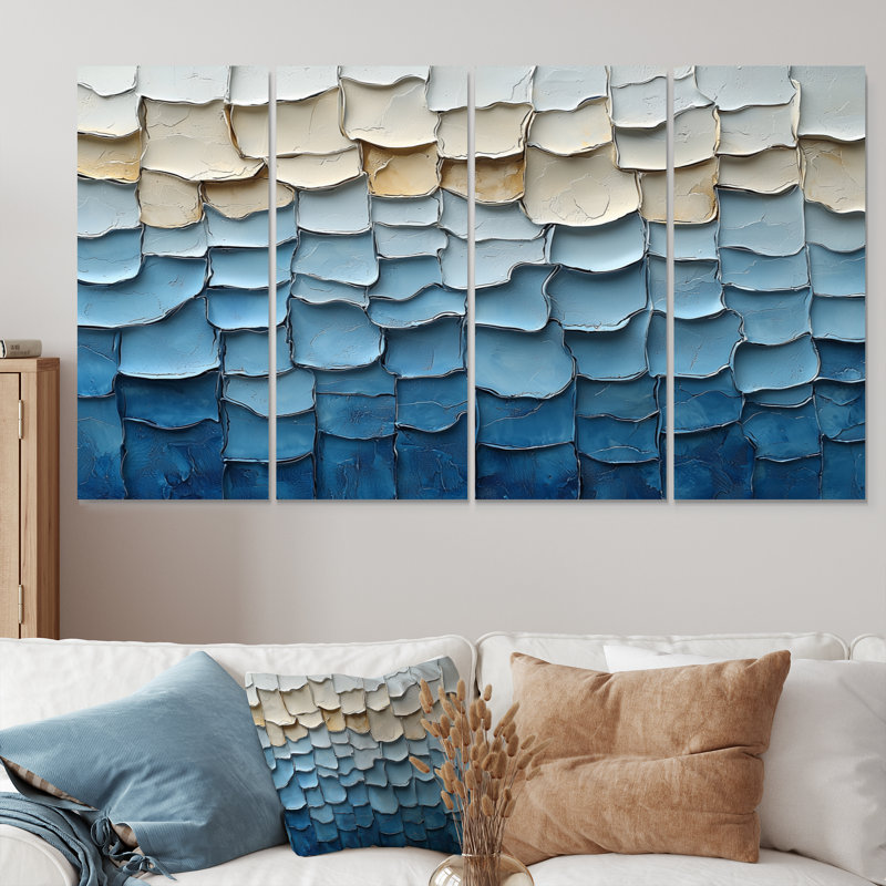 «White Nordic Simplicity Mosaic II - Boho Tiles», ensemble d'art sur toile, H 32 po x l 64 po
