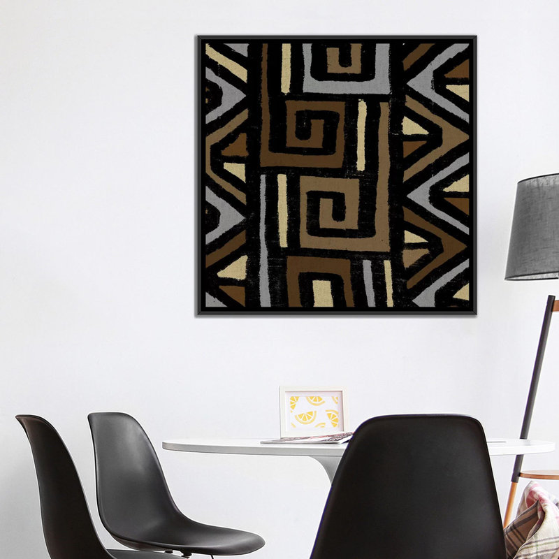 «Mudcloth Geometric Design VI», impression sur toile, Toile avec cadre noir, Pas de tapis, H 18 po x l 18 po x P 1,5 po