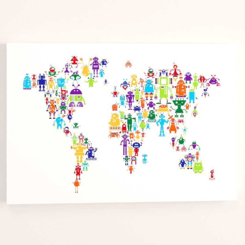 «Robot World Map» par Correen, impression, Toile, H 22 po x l 32 po x P 2 po