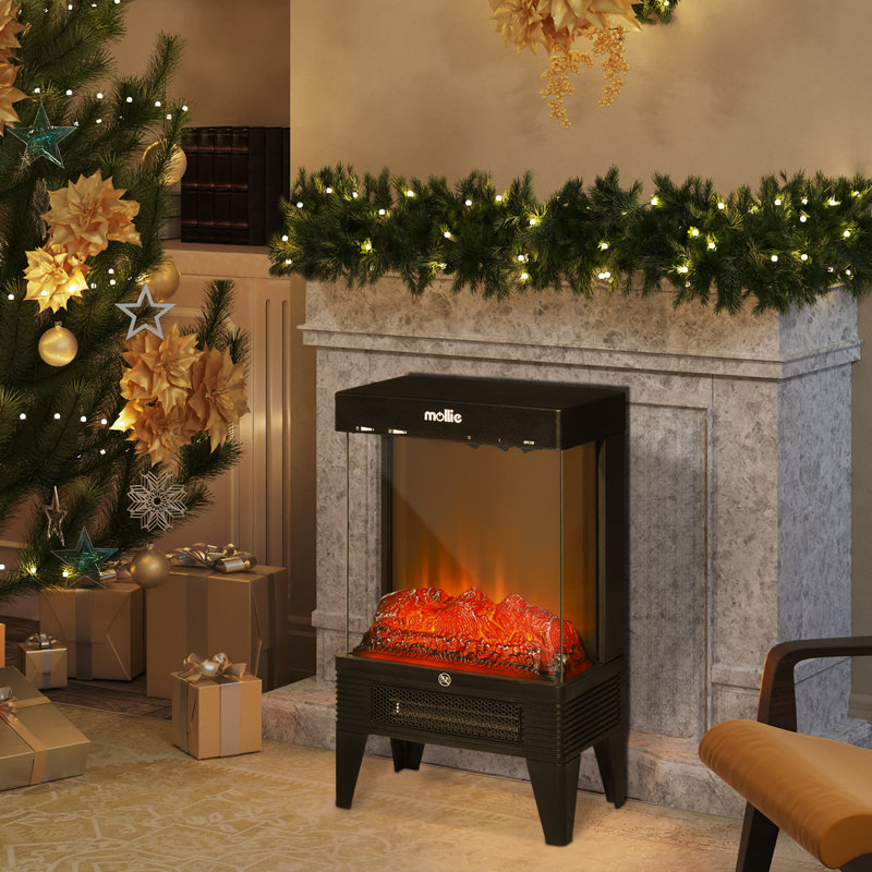 Electric Fireplace Space Heater Stove, 1500W Freestanding Fireplace with 3D Realistic Flame Effect