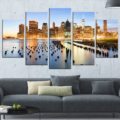 " Illuminated New York Skyscrapers " 5 - Pieces