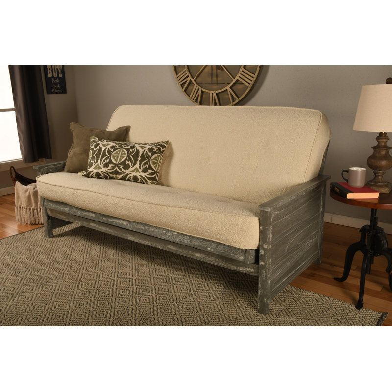 Anders Full / Double 79'' Upholstered Futon And Mattress, Weathered Gray, Canton Cream