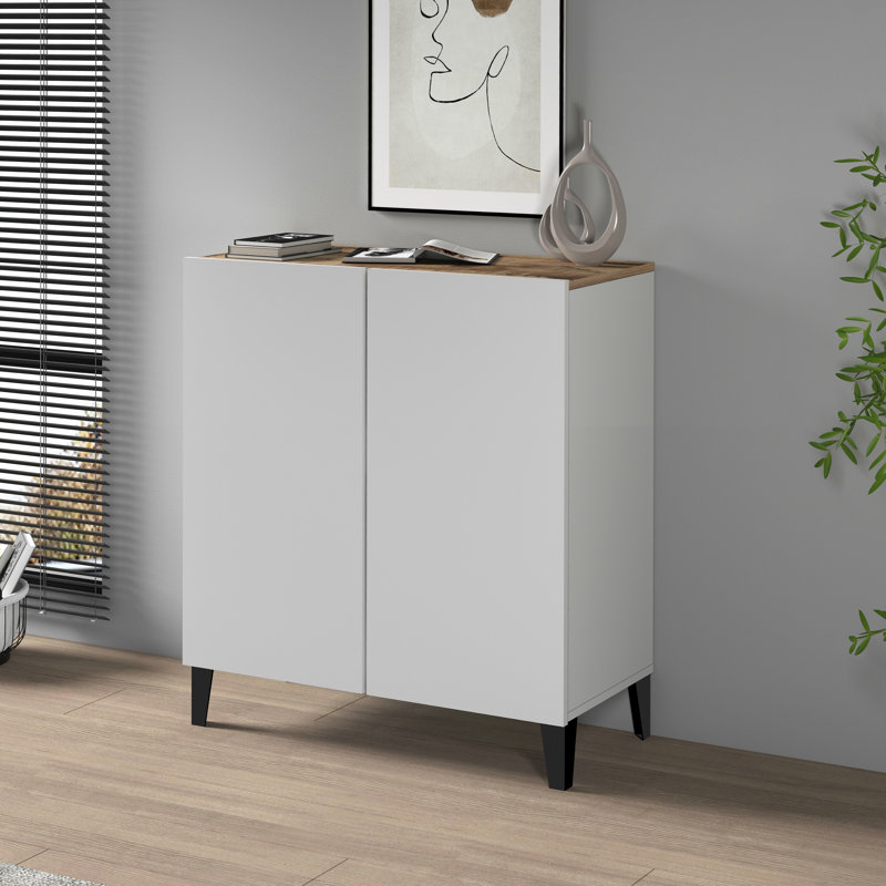 Ryung 2 -Door 1 -Shelf Storage Cabinet, White/Brown