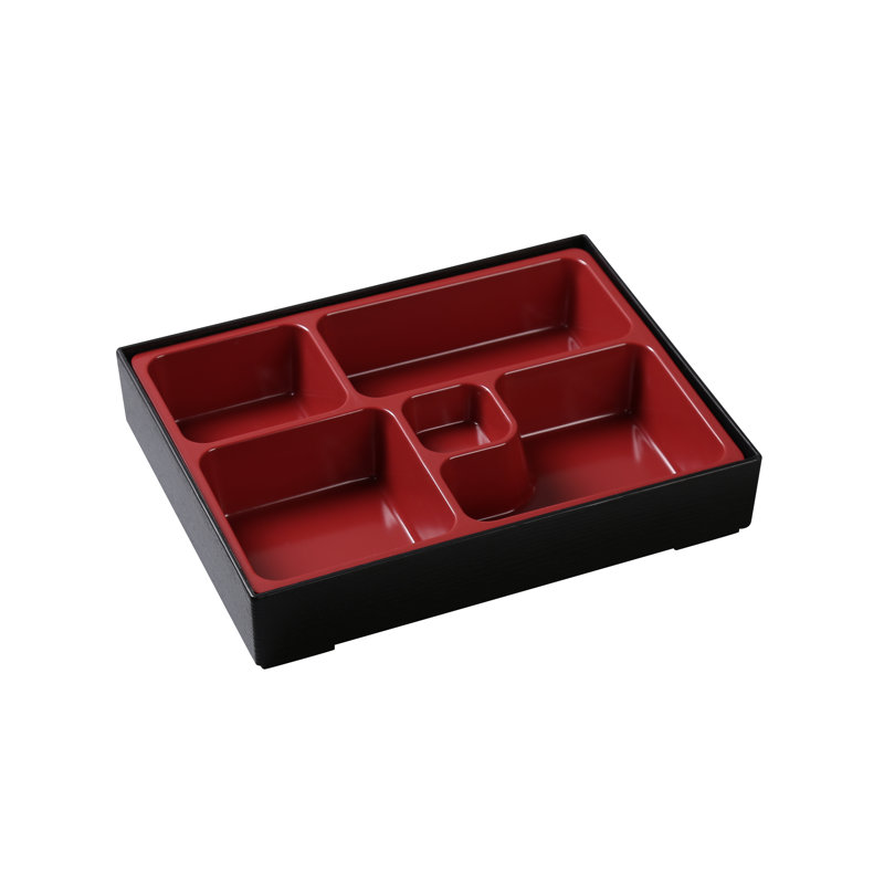 Boîte à bento en mélamine noir et rouge avec compartiment à sushi