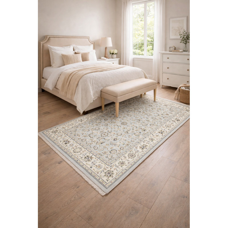 Tapis oriental floral en laine Indo-Nain, Rectangle 5 pi x 6 pi 10 po