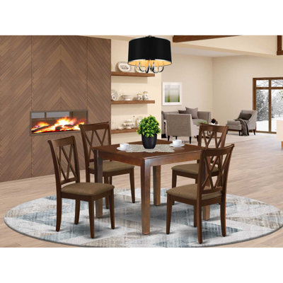 5-Piece Mahogany Finish Solid Wood Top - Square Dining Room Set - Seats 4