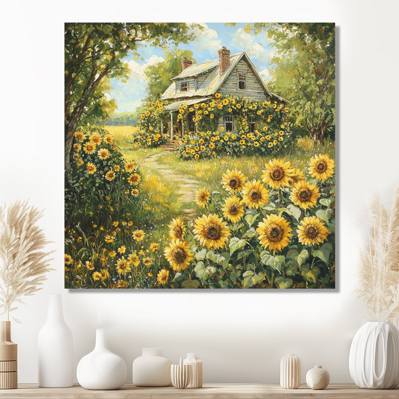 Dorcinvil, campagne, tournesols par le chalet II - tournesols, art mural, H 36 po x l 36 po, Toile tendue, Ne s’applique pas