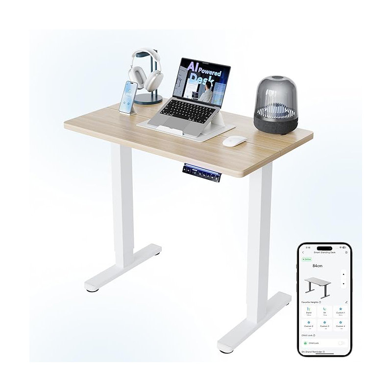 Adjustable Metal Base Standing Desk, 120cm. W x 60cm. D, Beige/White