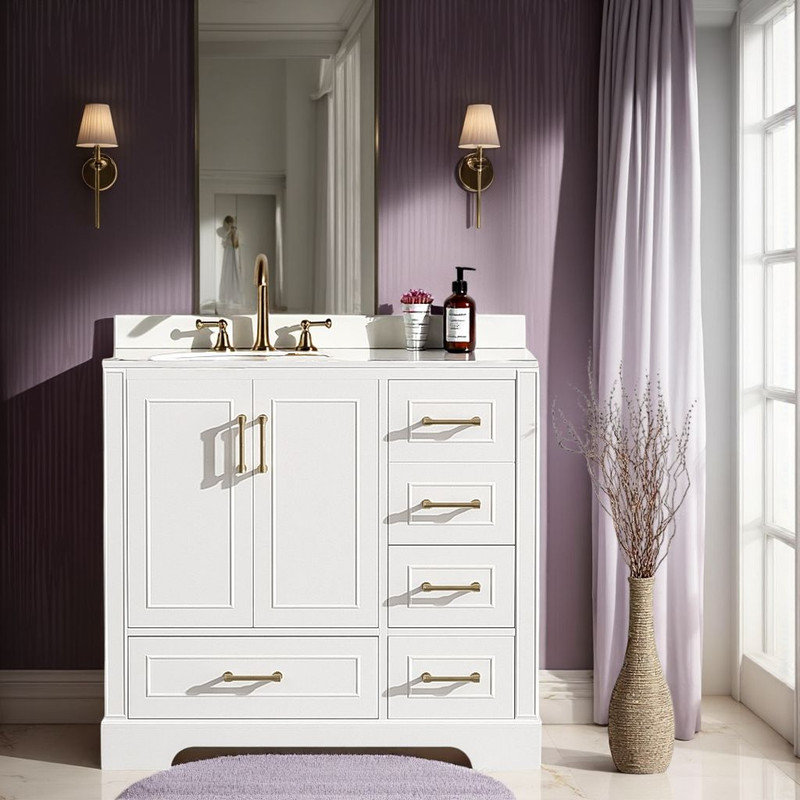 Meuble-lavabo 36 po avec lavabo en céramique, Blanc