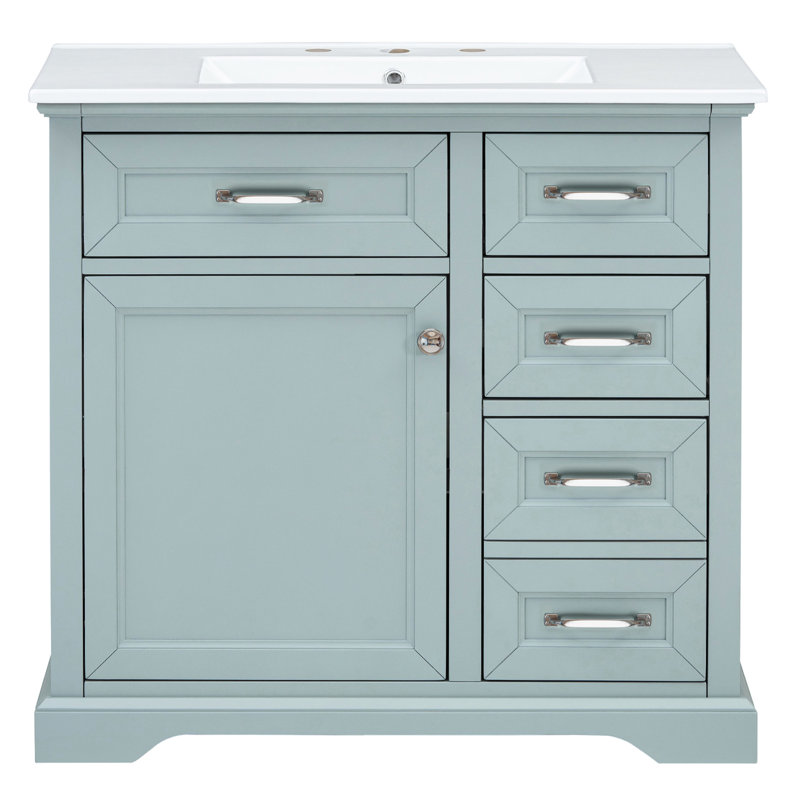 Meuble-lavabo 36 po avec finition gris moderne, lavabo sous-comptoir en céramique, charnières en métal rouille à fermeture en douceur, 2 tiroirs basculants, tablette coulissante réglable pour le rangement 36 +