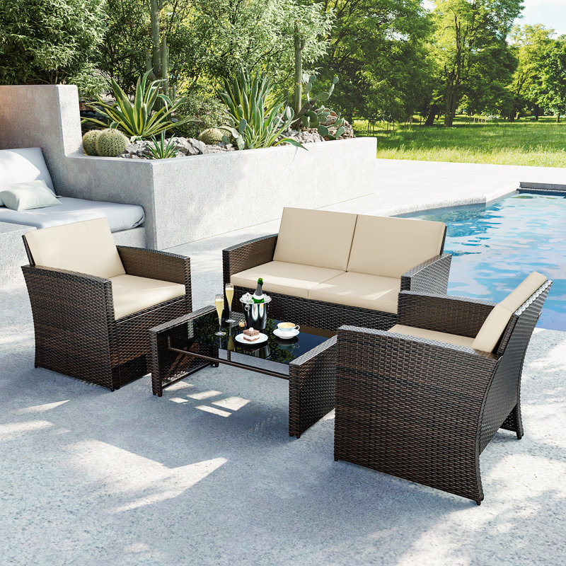 4 Pieces Seating Set With Cushion, Beige