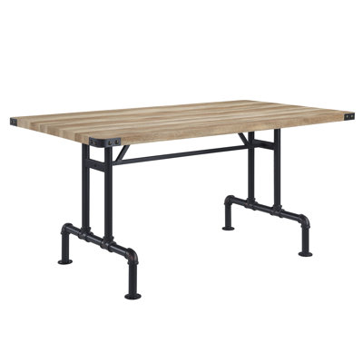 Modern Look Rectangular Table With Oak And Metal Theme Dining Top Legs