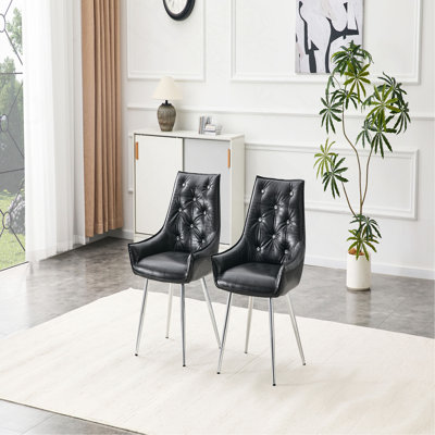 Crocodile Pattern Premium PU Leather Accent Chair, Diamond Decor Backrest, Chrome Silver Metal Legs & High-Resilience Sponge Cushion – Versatile For Office, Dining Room & Living Room (Set Of 2)