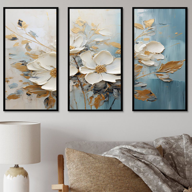 «Seasonal Serenity Blooms In Minimalisme II», ensemble de reproductions d'art mural, Cadre flottant noir