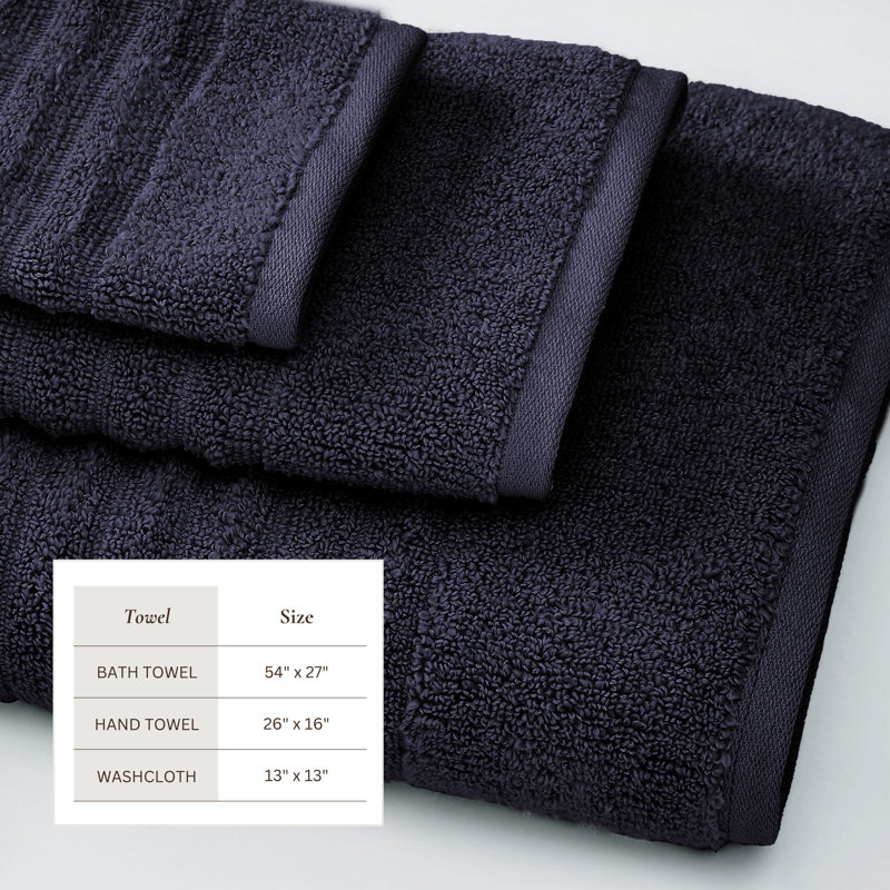 Essuie-mains 100% coton à nervures zéro torsion (ensemble de 6), Ensemble 6 serviettes de bain, Marine