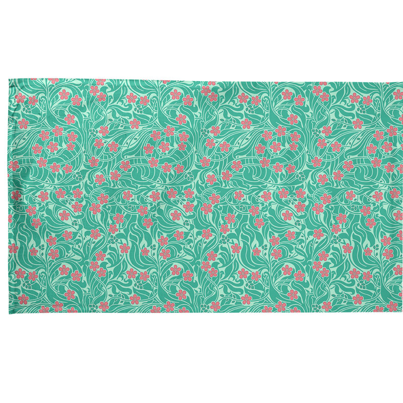 Serviette de thé à motif floral tourbillony, Menthe / Rose, Sergé de coton