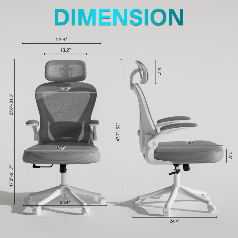 Gelbert Ergonomic Mesh Office Chair Task Chair with Headrest, Home Office Desk Chair, White Gray