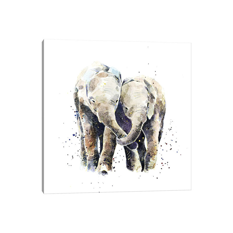 Two Elephants - Wrapped Canvas Painting, 30.48 cm H x 30.48 cm W