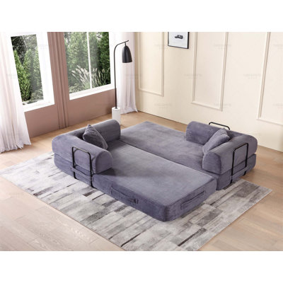 Canapé-lit convertible avec coussin cylindrique - Coussin en velours côtelé avec cadre de forme fixe pour le salon, la chambre à coucher, le salon, le studio - gris
