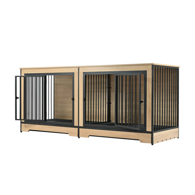 Meuble pour chien double XL avec plateau amovible - Grand chenil en bois pour deux chiens de taille moyenne
