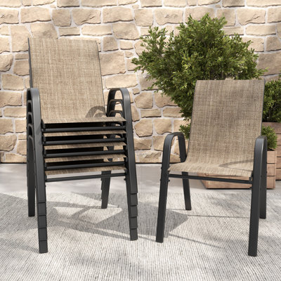 Outdoor 6 Dining Chair With 350 Lbs Load Capacity, Wide Seat For Comfort, Rust- Frame And Easy Fabric Home Commercial Use Lumbar Waterproof Patio Banquet Hall