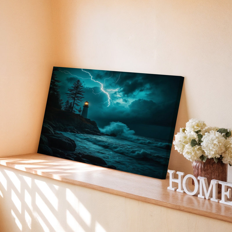 Reproduction d'art sur toile, "Phare à la nuit orageuse", 16 x 20 in