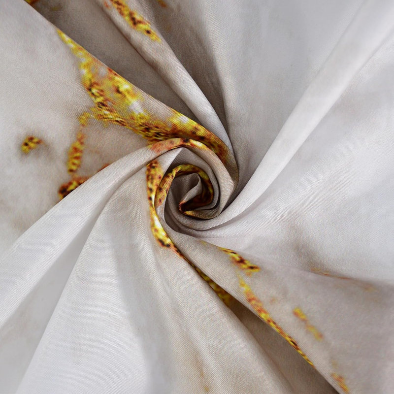 Pack of 1 White Gold Marble Minimalist Modern Abstract Bath Curtain with Hooks, 152.4cm H x 182.88cm W