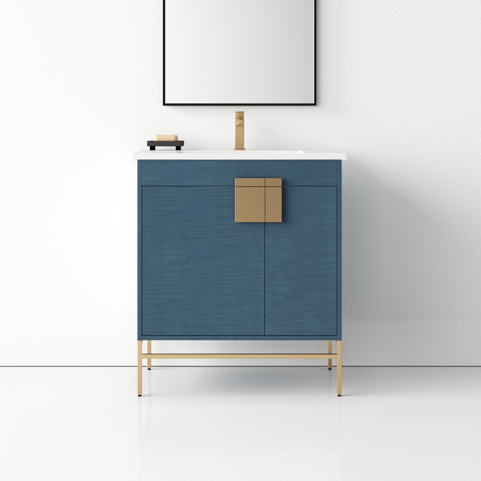Maisie 30'' Single Bathroom Vanity, Satin Brass, French Blue