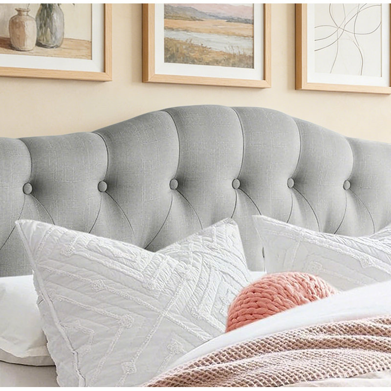 Tufted Upholstered Wingback Headboard, Solid Wood Head Board with Wood Legs, Adjustable Height Bed headboard from 47” to 63” Fabric Headboard in Modern Button Design