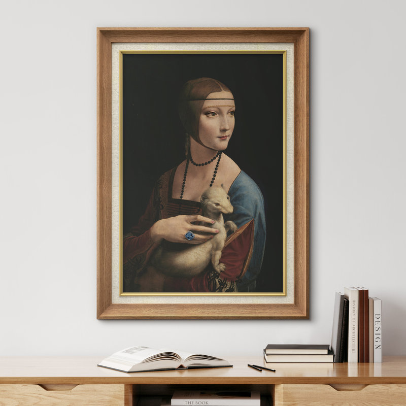 «Lady Ermine Classic Portrait» sur toile, H 36 po x l 26 po, Cadre naturel de qualité supérieure