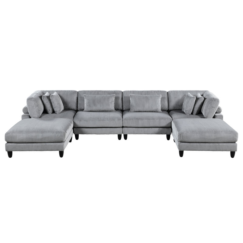 Canapé modulaire 6 pièces en velours côtelé gris 6pc