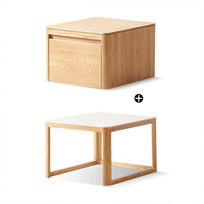 Table basse carrée en bois massif et en pierre frittée Burlywood
