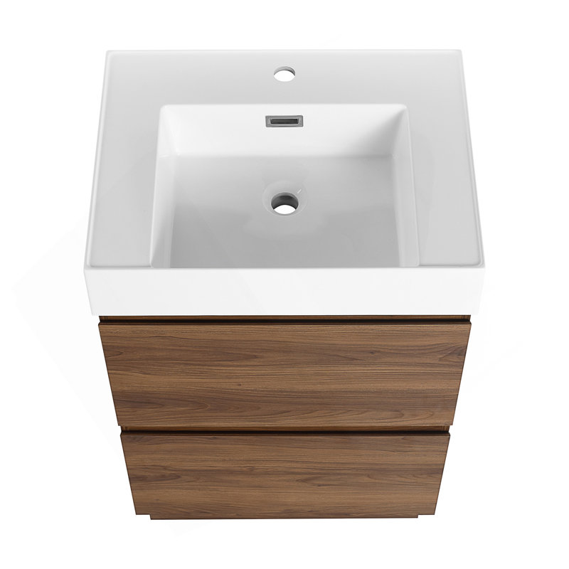 Meuble-lavabo pour salle de bain avec lavabo simple, meuble-lavabo sous-comptoir moderne avec double tiroir, meuble-lavabo sur pied autoportant, bois d'ingénierie