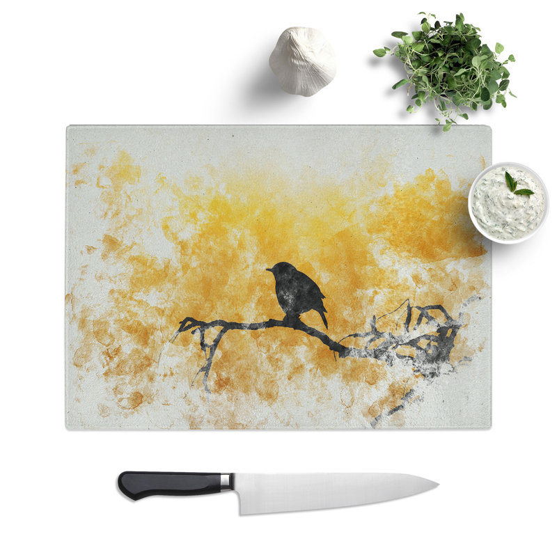 Bird at Sunset Watercolour Chopping Board, 0.4cm H x 20cm W x 28.5cm L